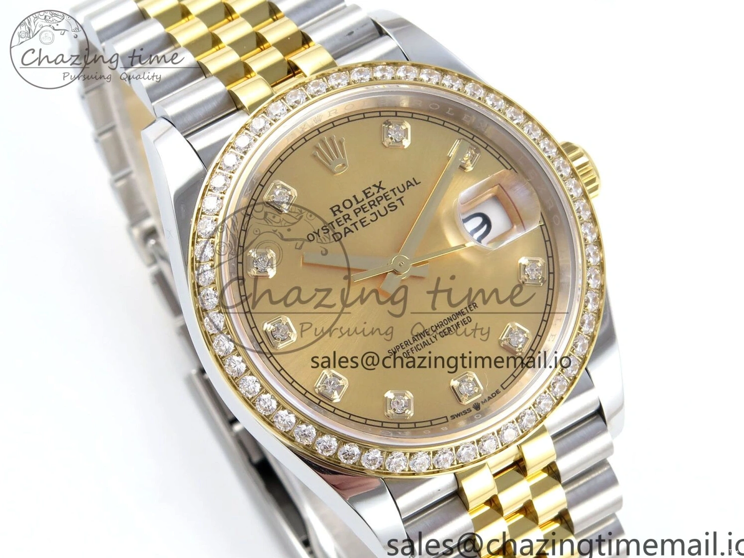 MiroTime 1223 Attractive DateJust 36 126283RBR EWEF Best Edition YG Diamonds Dial on SS YG Jubilee Bracelet A 635